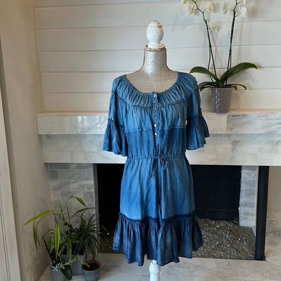 Rebecca Taylor LA VIE Cotton Denim Tiered Short Sleeve Dress Size XS - Picture 3 of 16